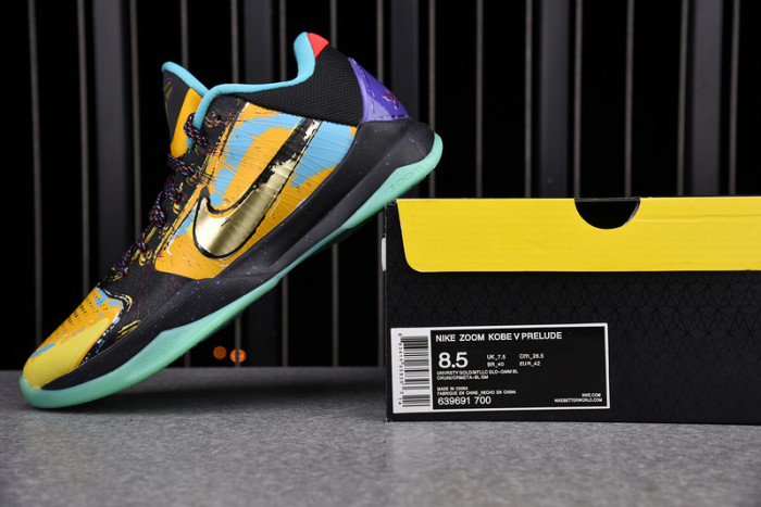zoom kobe 5 x lakers black/de sol-varsity purple 386430-071