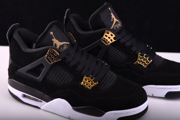 air jordan 4 “royalty” black/metallic gold-white mens 308497-032